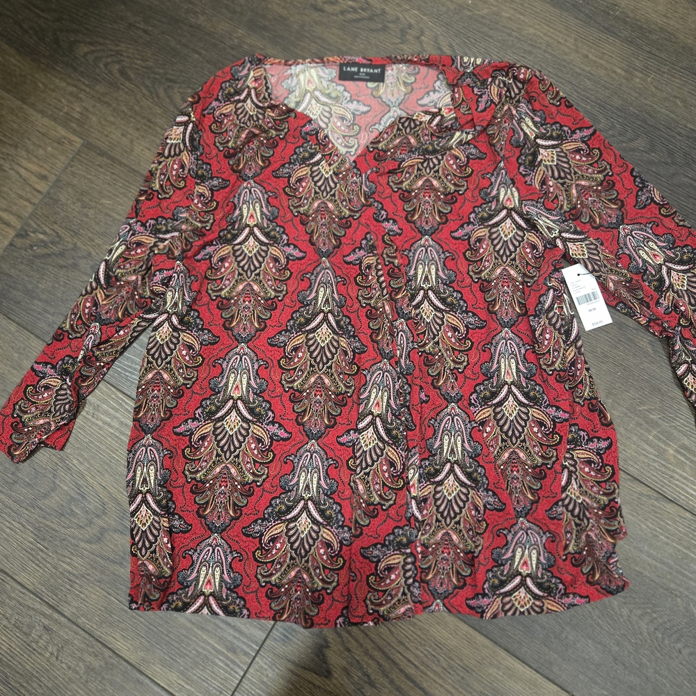 Lane Bryant Red and Black Paisley Blouse NWT 18/20